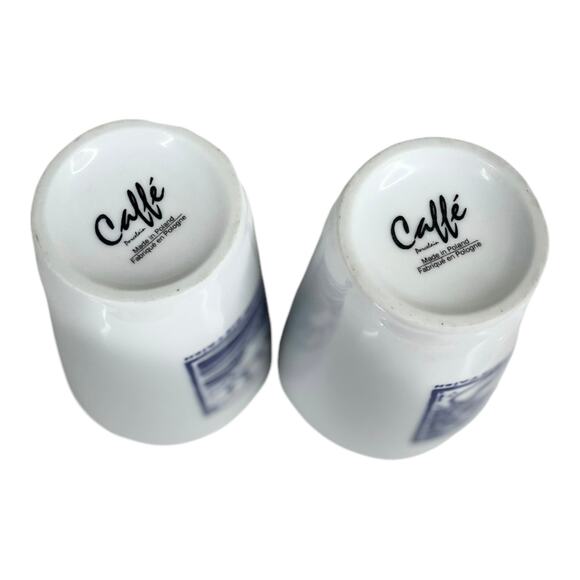 VTG Sunrise Sunset COFFEE CUPS Set 2 Caffe Porcelain Poland Blue White Dietrich - Picture 4 of 7